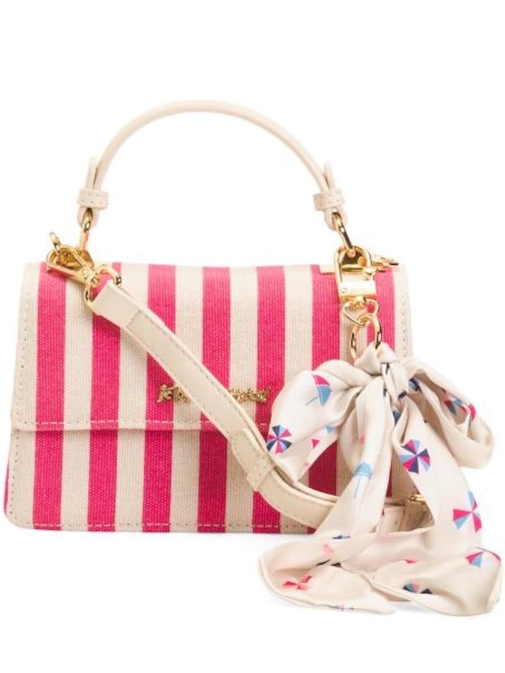Betsey Johnson Pink & Cream Striped Top-Handle Satchel with Scarf